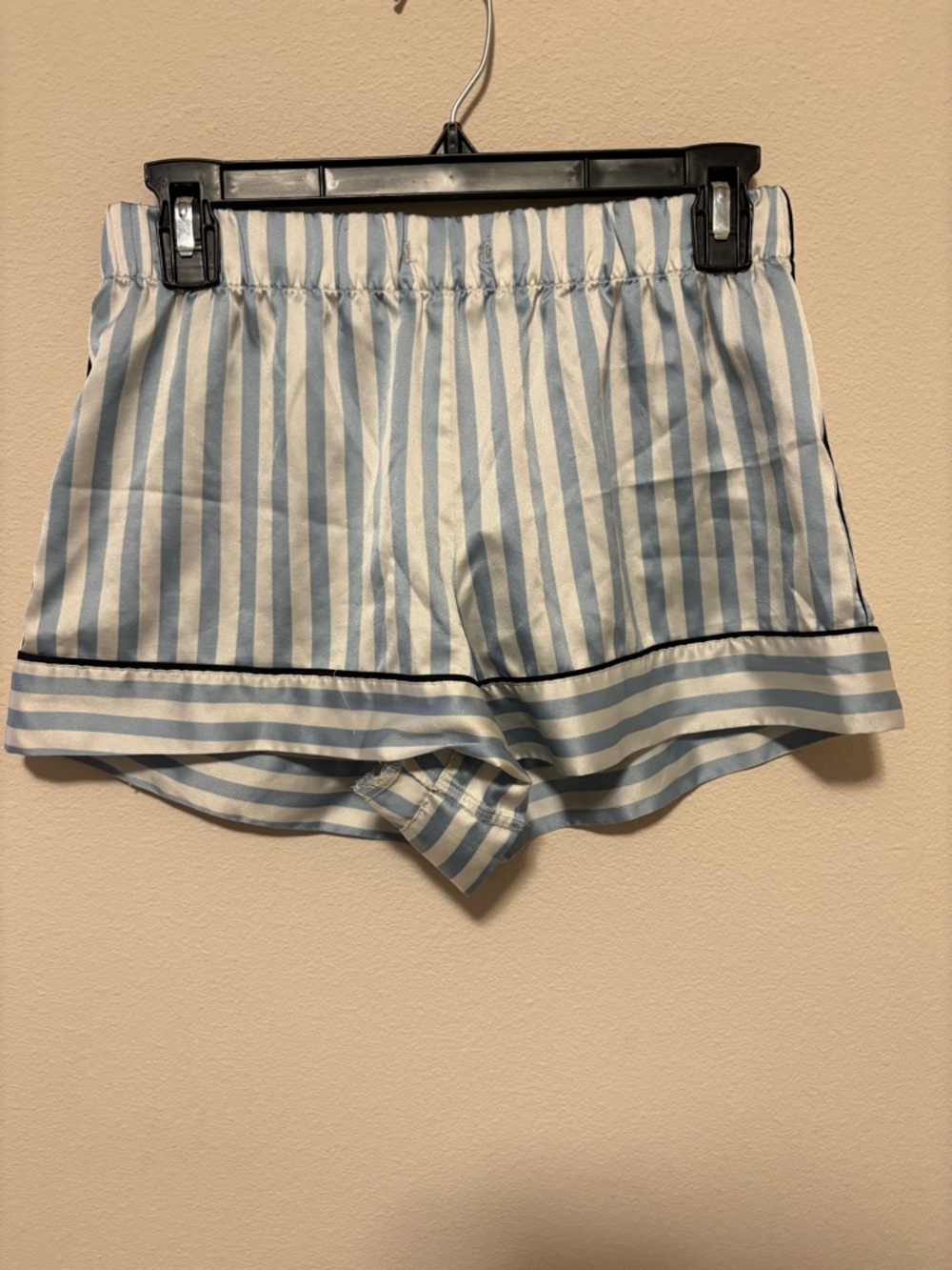 Victoria's Secret Blue and White Striped Satin Pajama Shorts